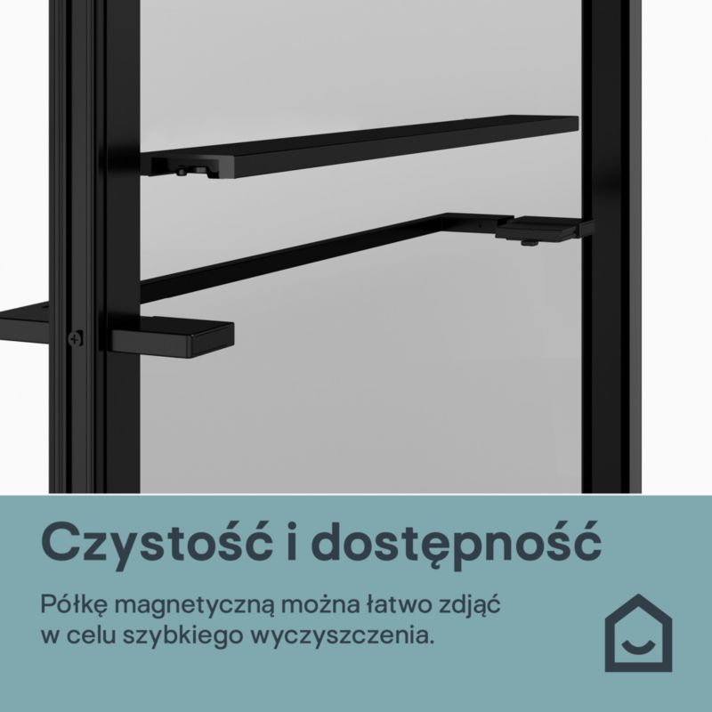 Ścianka prysznicowa walk-in GoodHome Evanna 90 cm z półką i drążkiem czarna/transparentna