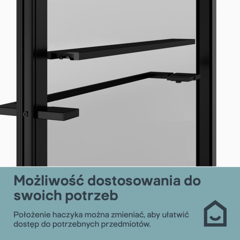 Ścianka prysznicowa walk-in GoodHome Evanna 90 cm z półką i drążkiem czarna/transparentna
