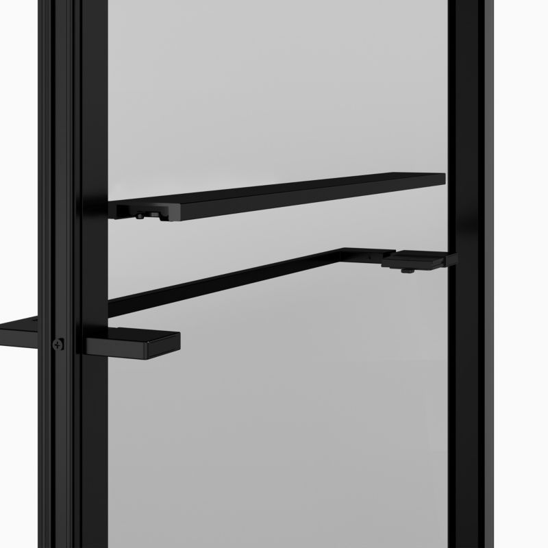 Ścianka prysznicowa walk-in GoodHome Evanna 90 cm z półką i drążkiem czarna/transparentna