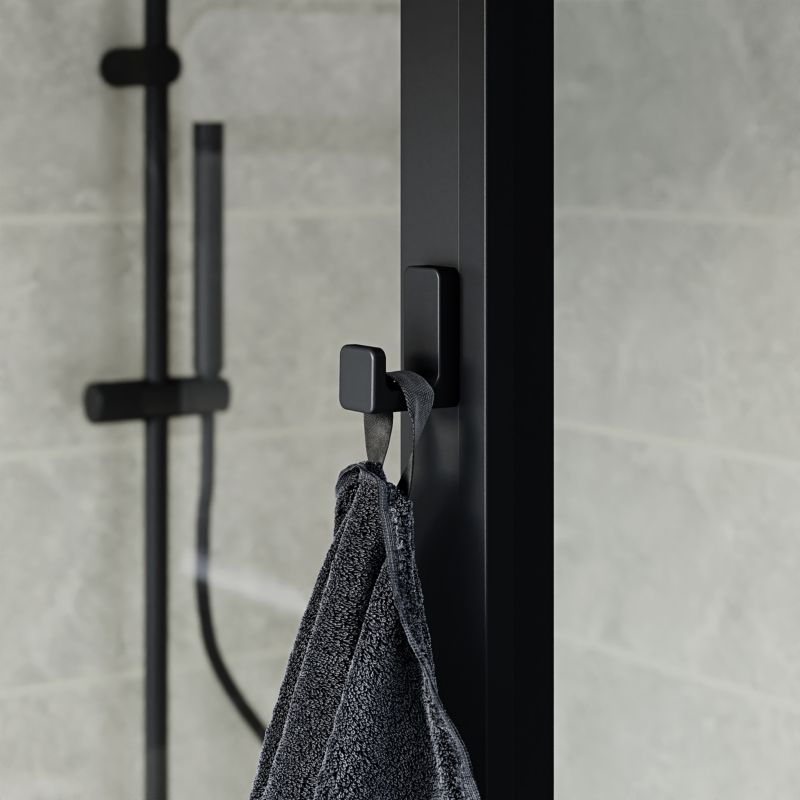 Ścianka prysznicowa walk-in GoodHome Evanna 90 cm z półką i drążkiem czarna/transparentna