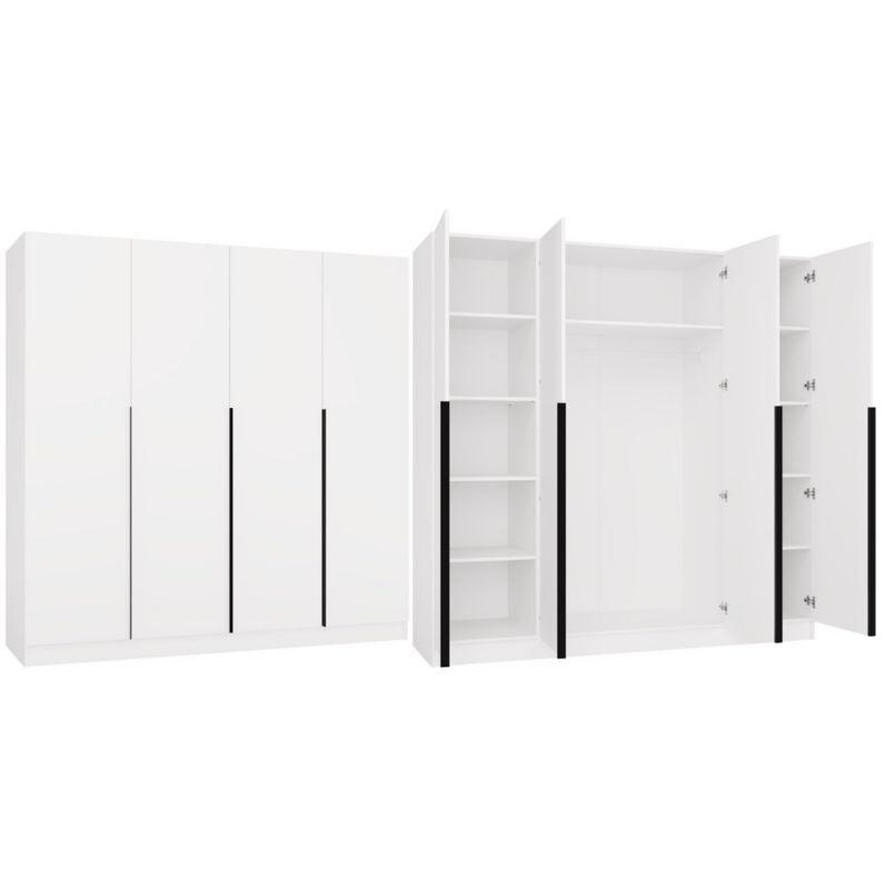Senso 3D - Armoire - 3 portes, poignées dorées - pour le salon et la chambre - 200x200x56,5 cm - Blanc