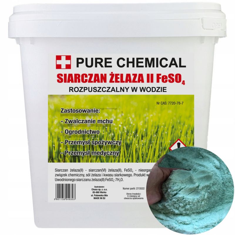 Siarczan żelaza niezbrylowany sypki czysty bez dodatków Pure Chemical 5kg wiadro 1 szt.