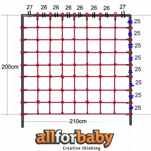 Siatka Allforbaby Wspinaczka 200X210 Plac Zabaw Czerwona 1szt