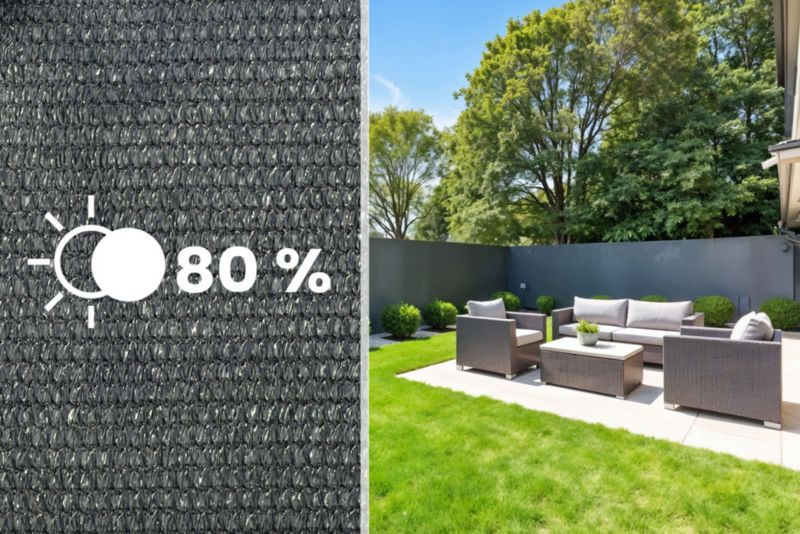 Siatka cieniująca Plonos 1,5x25m maskująca mata na płot ogrodzenie osłona szara 80% + UV 1 szt.