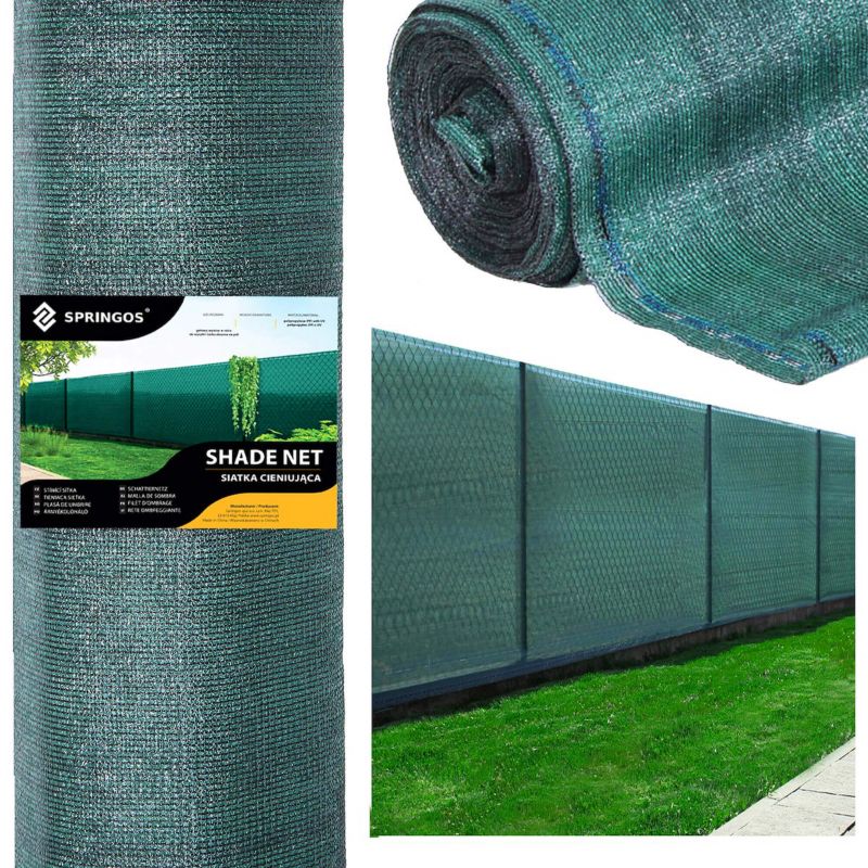Siatka cieniująca Springos 90% 1x25m zielona opaski zaciskowe 100 szt. 1 kpl.