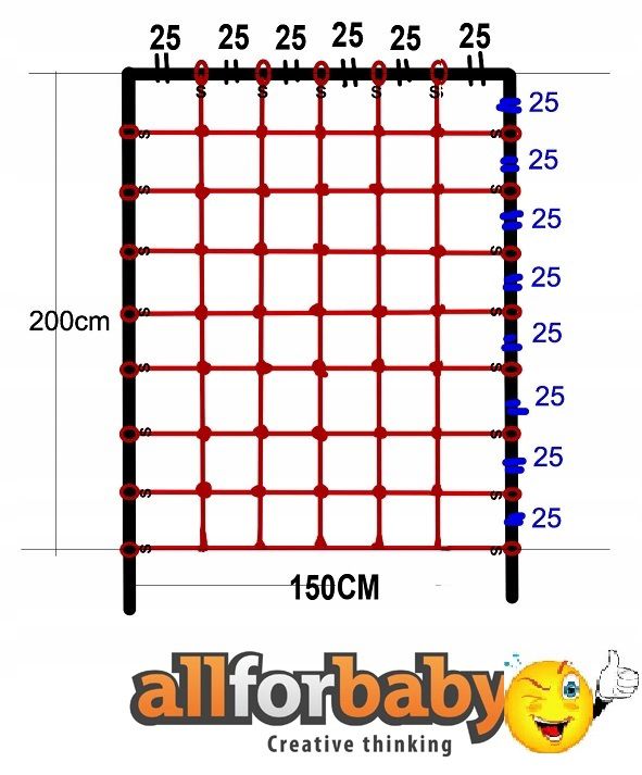 Siatka Do Wspinaczki Allforbaby 200X150cm S-Hook Czerwona 1 szt
