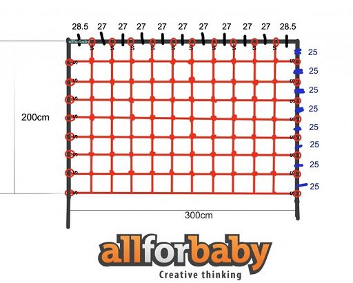 Siatka Do Wspinaczki Allforbaby 200X300Cm Plac Zabaw Czerwona A S-Hook 1 szt