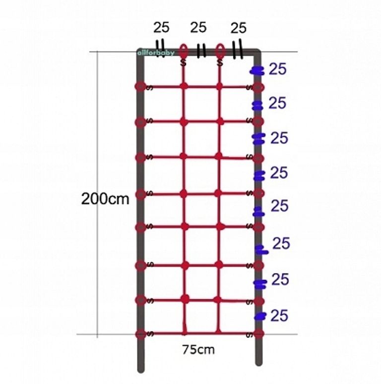 Siatka Do Wspinaczki Allforbaby  200X75Cm S-Hook Czerwona 1 szt