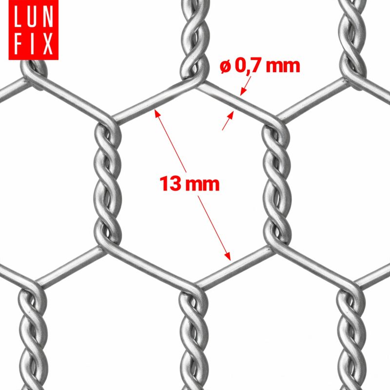 Siatka heksagonalna 0,5x5m 13x13x0,7mm Lun Fix srebrna 1szt.