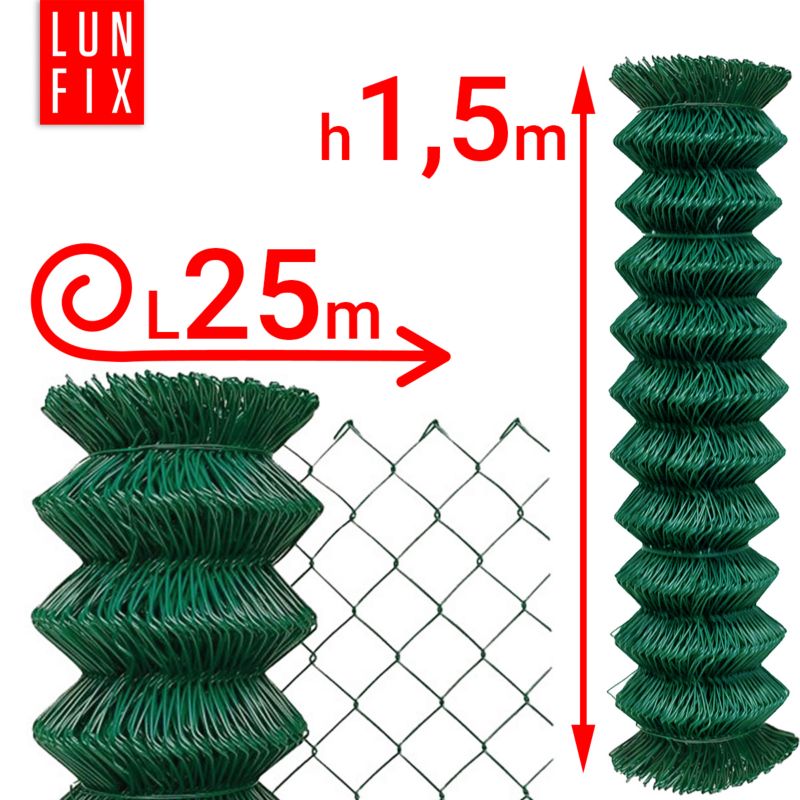Siatka ogrodzeniowa Lun Fix 150cm zielona pleciona 25mb 1szt.