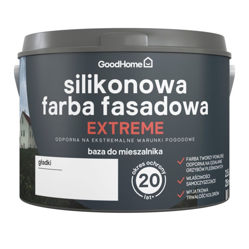 Silikonowa farba fasadowa GoodHome 2,5 l baza B1