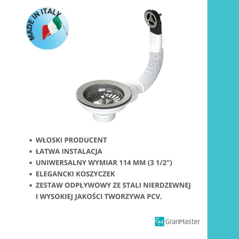 Sitko z przelewem do zlewozmywaka GranMaster,  uniwersalne chromowe 1 szt.