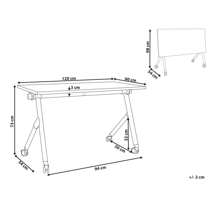 Składane biurko Bendi 120 cm 60 cm z kółkami Biały 1 szt.