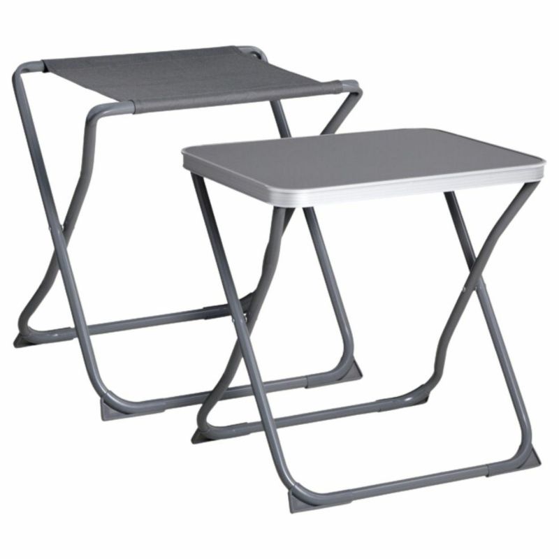 Składany stołek kempingowy 2w1 ze stolikiem HowHomely szary 47 cm 1 kpl.