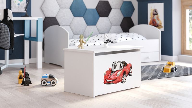 Skrzynia na zabawki Kobi Daria biała z nadrukiem Auto wyścigowe 1 szt.