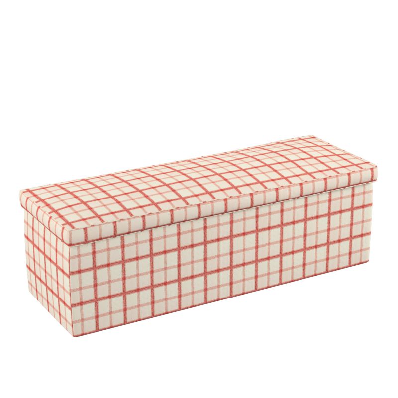 Skrzynia tapicerowana Dekoria 120 x 40 x 40 cm czerwona kratka na tle ecru 1 szt.