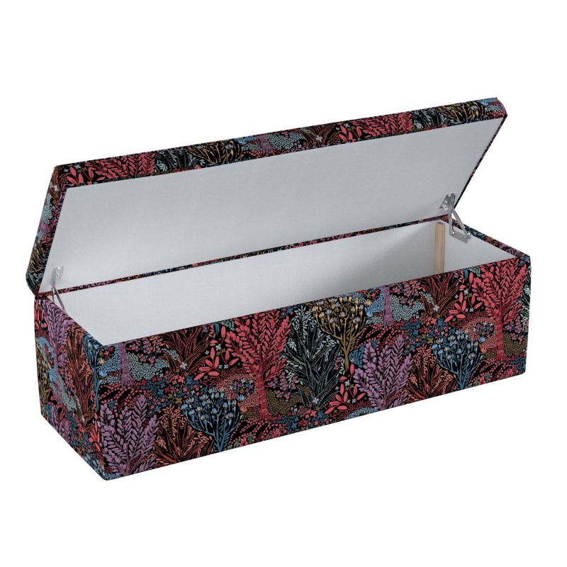 Skrzynia tapicerowana Dekoria 120 x 40 x 40 cm kolorowe rośliny na czarnym tle 1 szt.