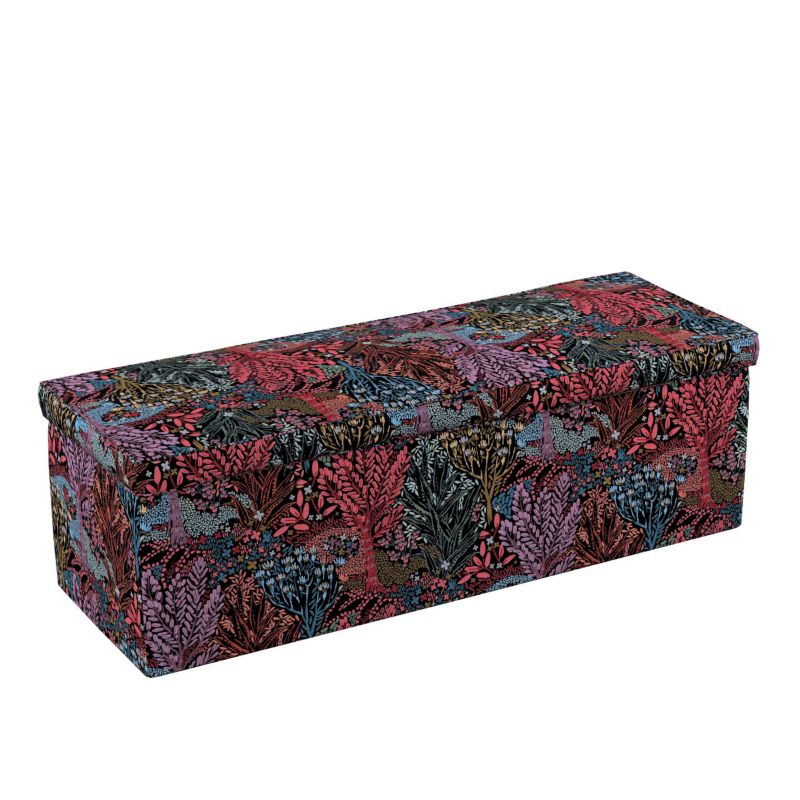 Skrzynia tapicerowana Dekoria 120 x 40 x 40 cm kolorowe rośliny na czarnym tle 1 szt.