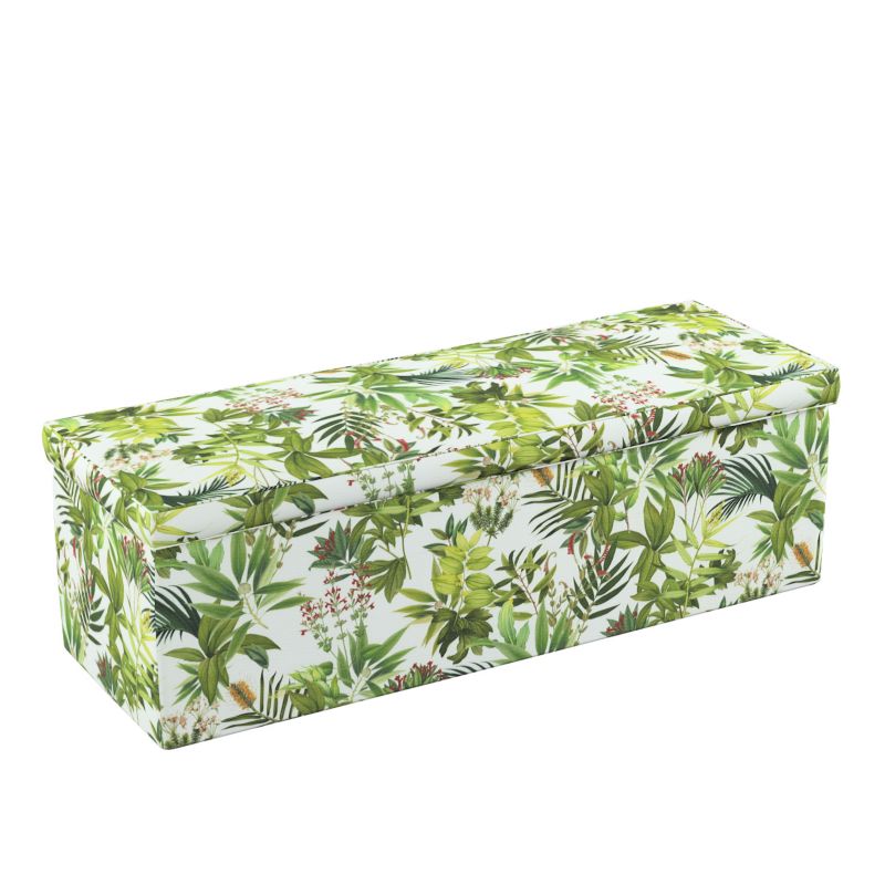 Skrzynia tapicerowana Dekoria 90 x 40 x 40 cm zielono-czerwona roślinność na białym tle 1 szt.