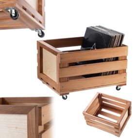 Skrzynka Na Płyty KADAX 45x28cm Winylowe Pojemnik Stojak Winyle Na Kółkach Brązowy 1 szt.