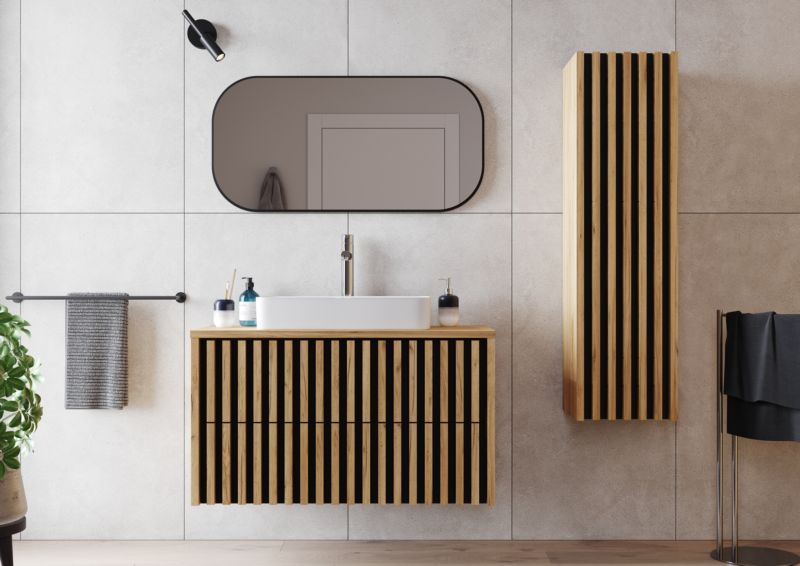 Słupek łazienkowy wysoki Deftrans Line 34,3 cm dąb złoty