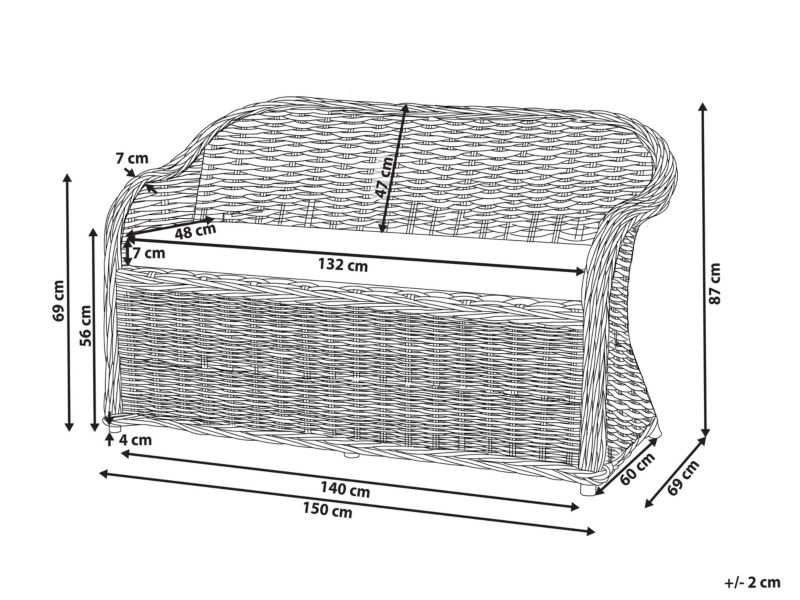 Sofa 2,5-osobowa Susua Rattan Naturalny 1 szt.