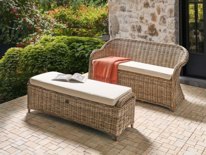 Sofa 2,5-osobowa Susua Rattan Z podnóżkiem Naturalny 1 kpl