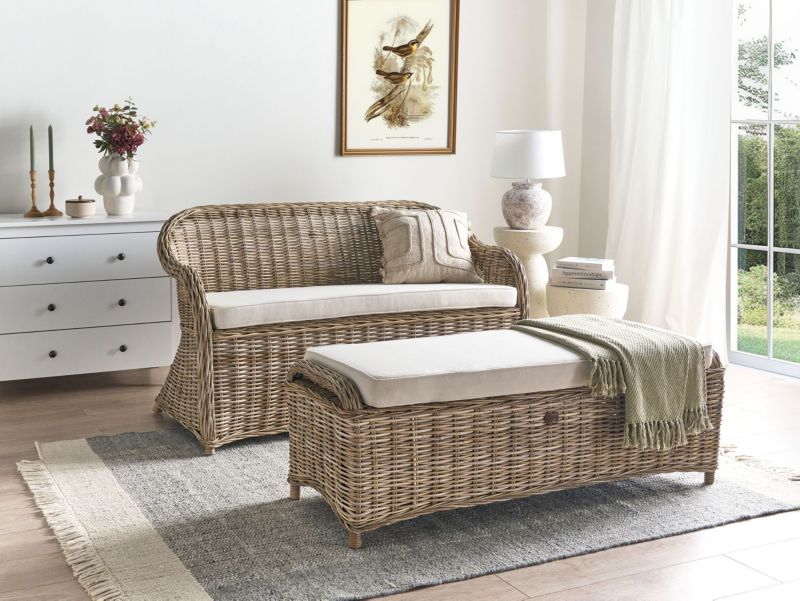 Sofa 2,5-osobowa Susua Rattan Z podnóżkiem Naturalny 1 kpl