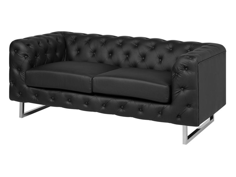 Sofa 2-osobowa ekoskóra czarna Vissland 1 szt.