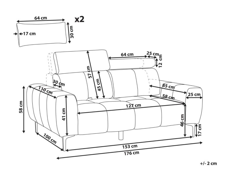 Sofa 2-osobowa szara Vegamo 1 szt.