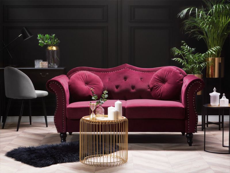 Sofa 2-osobowa welurowa burgundowa Skien 1 szt.