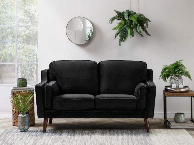 Sofa 2-osobowa welurowa czarna Lokka 1 szt.