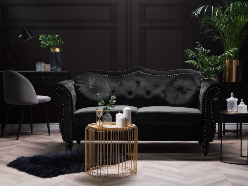 Sofa 2-osobowa welurowa czarna Skien 1 szt.