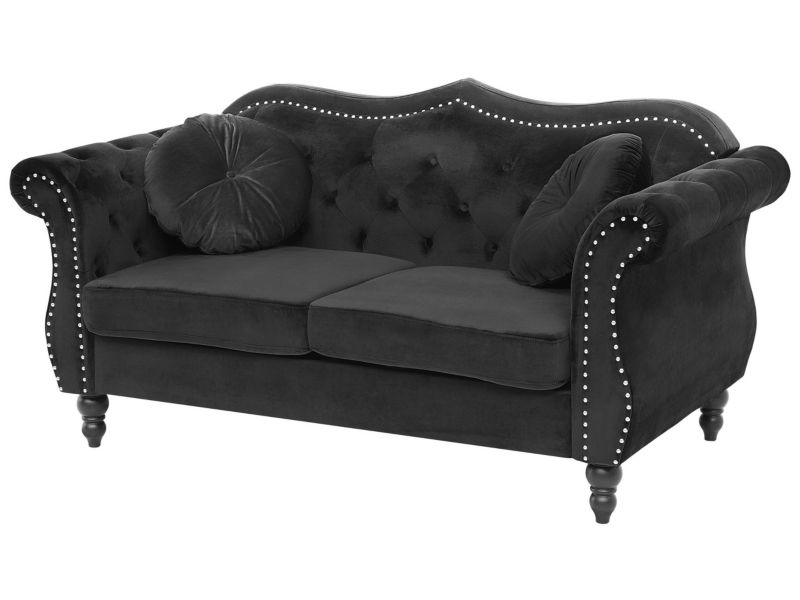 Sofa 2-osobowa welurowa czarna Skien 1 szt.
