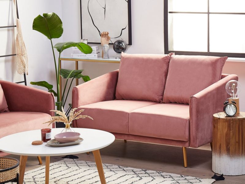 Sofa 2-osobowa welurowa różowa Maura 1 szt.