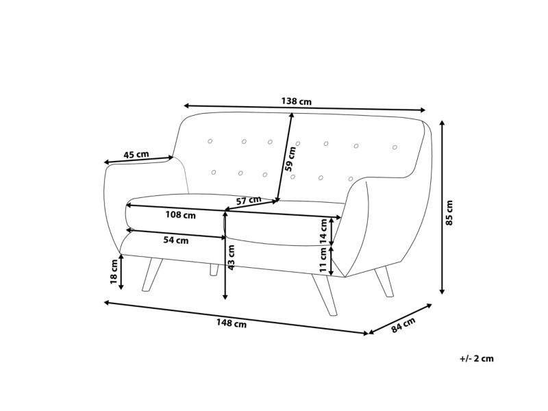 Sofa 2-osobowa welurowa szara Bodo 1 szt.