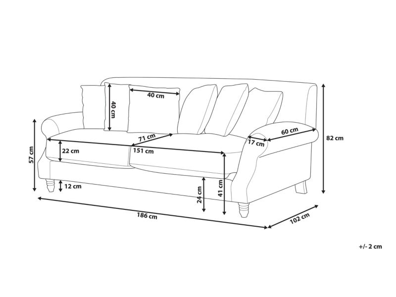 Sofa 2-osobowa welurowa szara Eike 1 szt.