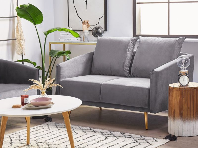 Sofa 2-osobowa welurowa szara Maura 1 szt.