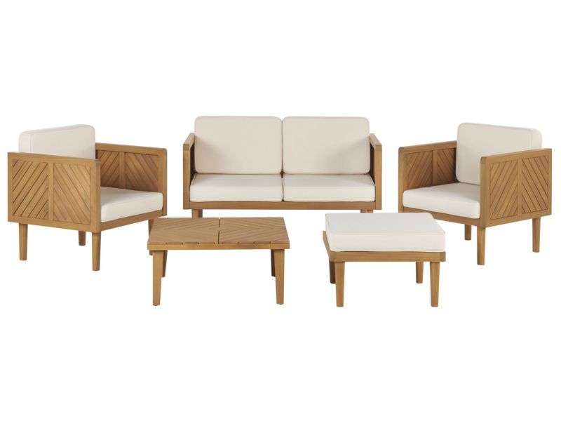 Sofa 2-osobowa z fotelami Baratti Drewno akacjowe Jasne drewno 1 kpl