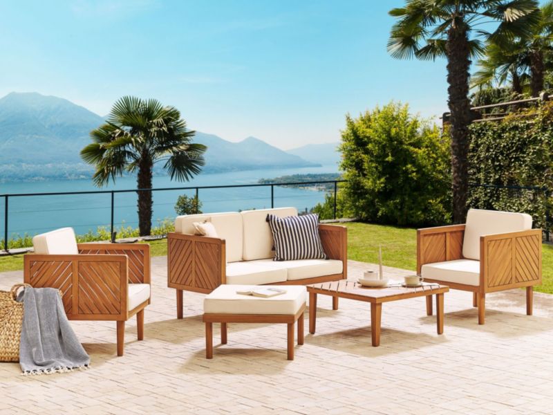 Sofa 2-osobowa z fotelami Baratti Drewno akacjowe Jasne drewno 1 kpl
