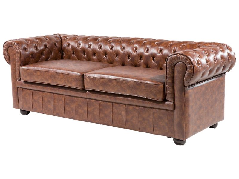 Sofa 3-osobowa ekoskóra brązowa Chesterfield 1 szt.