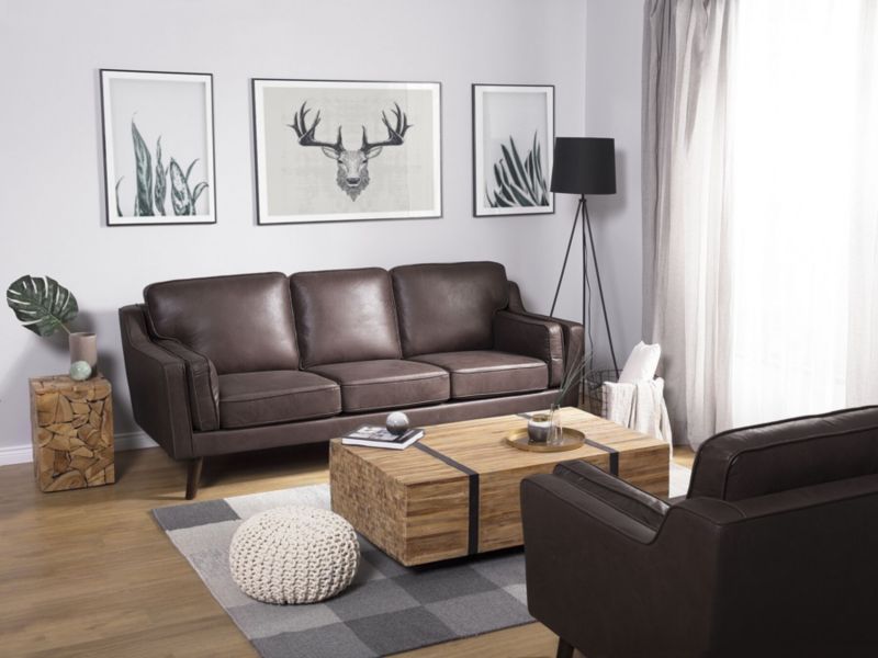 Sofa 3-osobowa ekoskóra brązowa Lokka 1 szt.