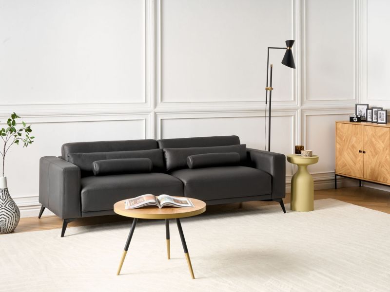Sofa 3-osobowa ekoskóra czarna Ange 1 szt.