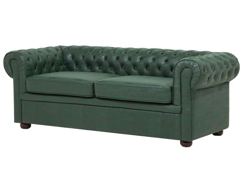 Sofa 3-osobowa ekoskóra zielona Chesterfield 1 szt.