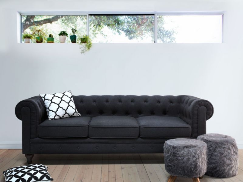 Sofa 3-osobowa grafitowa Chesterfield 1 szt.