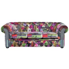Sofa 3-osobowa patchworkowa fioletowa Chesterfield 1 szt.
