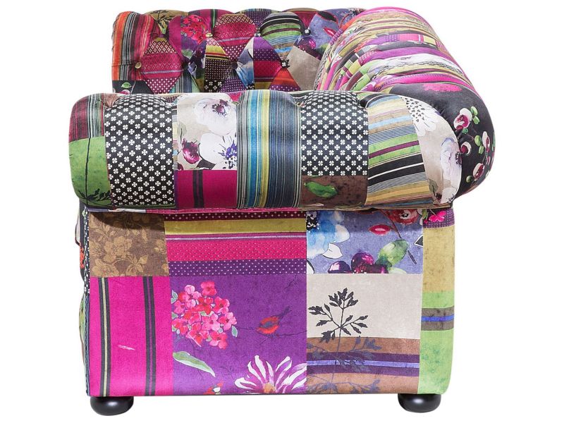 Sofa 3-osobowa patchworkowa fioletowa Chesterfield 1 szt.