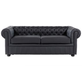 Sofa 3-osobowa skórzana czarna Chesterfield 1 szt.