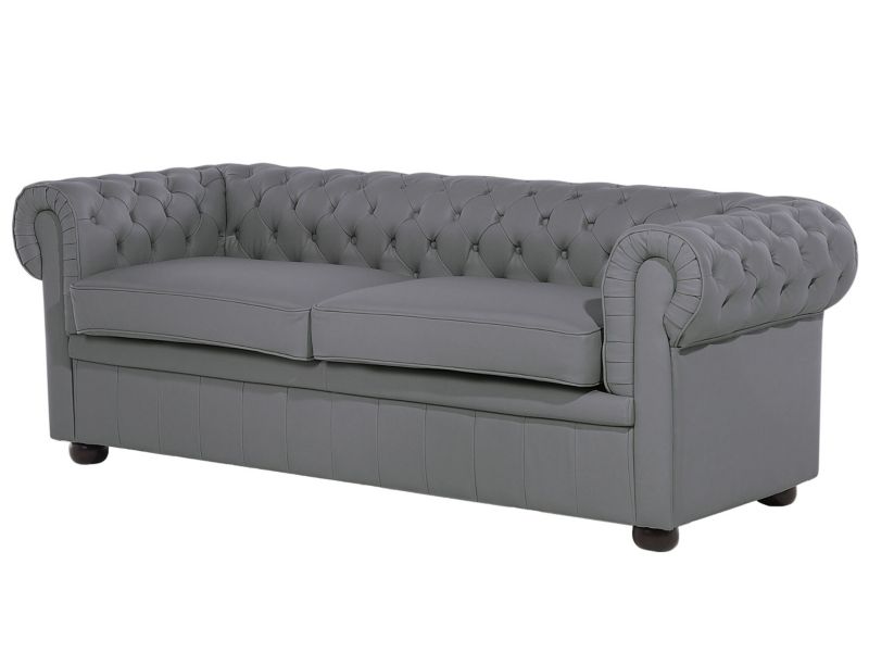 Sofa 3-osobowa skórzana szara Chesterfield 1 szt.