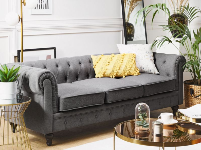 Sofa 3-osobowa szara Chesterfield 1 szt.